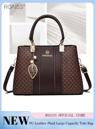 Women's Fashionable Checkered Crossbody Bag Pu Leather Handbag With Exquisite Pendant Accessories 