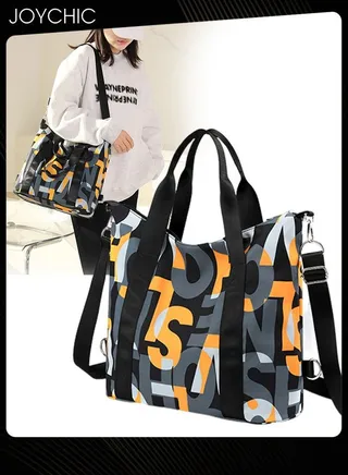 Korean Style Letter Design Nylon Waterproof and Wear Resistant Tote Women Travel Large Capacity Dual-purpose Messenger Shoulder Crossbody Bag 