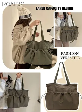 Large Capacity Nylon Cloth Shoulder Bag Women'S Daily Commuting Versatile Student Handbag Lightweight Multi-Pocket Tote Bag 