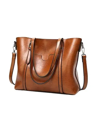 Synthetic Leather Tote Bag Brown 