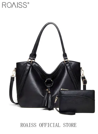 Large Crossbody Bags Ladies Shoulder Handbags Purse Set for Women Hobo Totes PU Leather Purses and Handbags Shoulder Bag Tote Black 