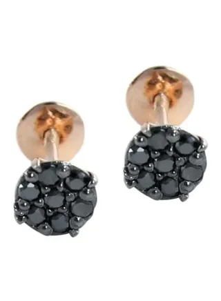 18 Karat Solid Black And Rose Gold 0.14Cts Black Diamond Solitaire Screw Back Earrings 