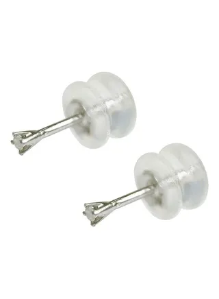 18K Solid White Gold And 0.03Ct Diamond Stud Earrings 