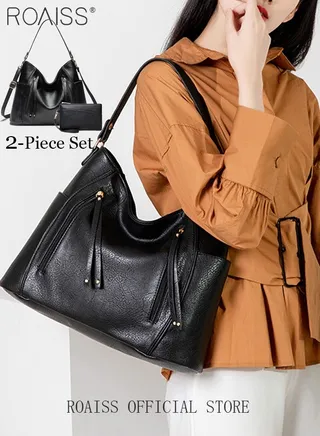 Large Crossbody Bags Ladies Shoulder Handbags Purse Set for Women Hobo Totes PU Leather Purses and Handbags Shoulder Bag Vegan Leather Tote Black 