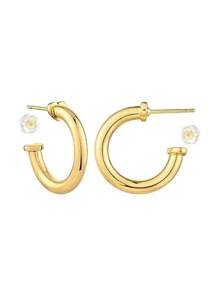 MEVECCO Women Hoop Earrings Gold Open C Shape 14K Gold Filled Small Simple Handmade Hypoallergenic Everyday Illusion Jewelry 