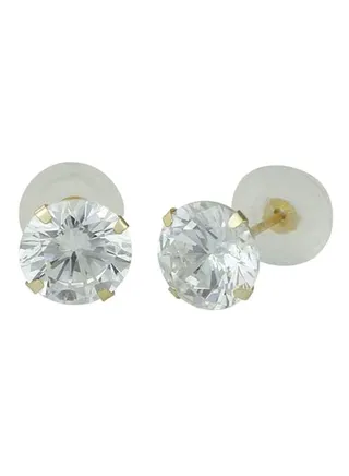 14K Solid Gold 5mm Brilliant Clear Cubic Zirconia Stud Earrings 