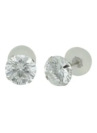 14K Solid White Gold 2mm Tiny Clear Cubic Zirconia Stud Earrings 
