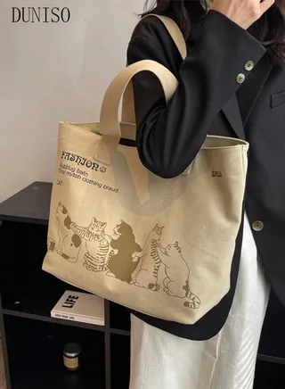 Women's Shoulder Tote Bag Canvas Handbag For Women Large Capacity Bucket Bag Fashionable Travel Messenger Shoulder Bag for Ladies Girls College Students 