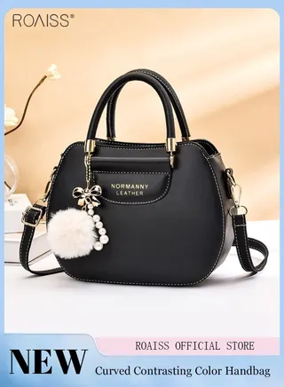 Women's Fashion Contrast Color Handbag Curved Silhouette Bag With Zipper Opening And Closing Shoulder Bag Detachable Shoulder Strap Crossbody Bag 