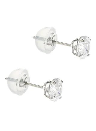 14K Solid White Gold Stunning 4mm CZ Basket Setting Stud Earrings 