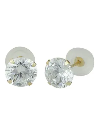 14K Solid Gold 2mm Tiny Briliant Clear CZ Stud Earrings 