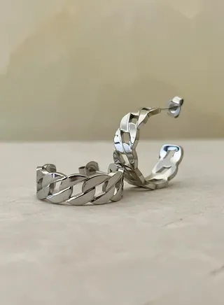Chain Hoops Earrings- Silver 