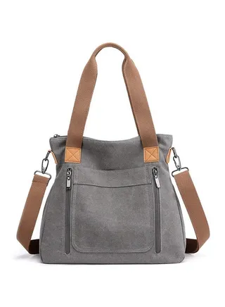 Women'S Canvas Tote Handbags Vintage Casual Shoulder Work Bag Crossbody Purses (Grey) One Size 