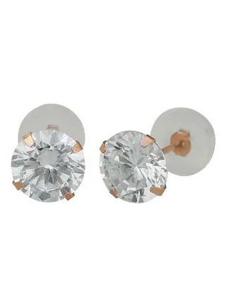 14K Solid Rose Gold 5mm Brilliant Clear Cubic Zirconia Stud Earrings 