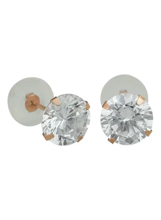 10 Karat  Rose Gold Tiny Clear Cubic Zirconia Stud Earrings 