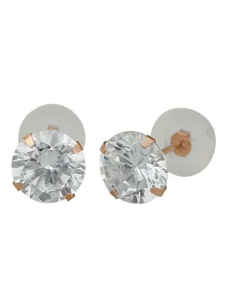 14K Solid Rose Gold 6mm Brilliant Clear Cubic Zirconia Stud Earrings 