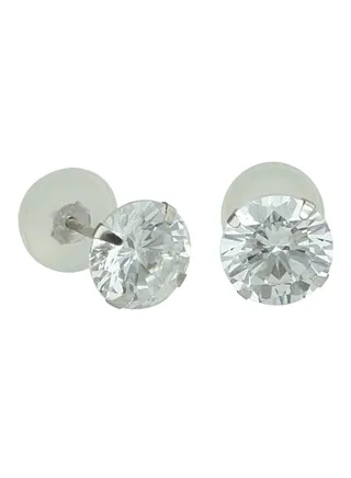 10K Solid White Gold 4mm Brilliant Clear Cubic Zirconia Stud Earrings 