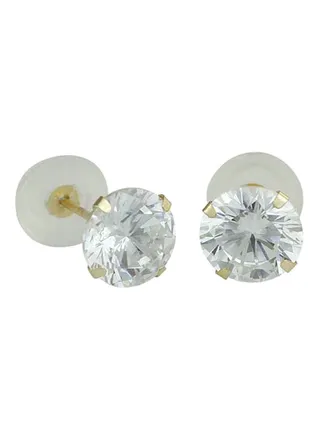 10K Solid Gold 4mm Brilliant Clear Cubic Zirconia Stud Earrings 