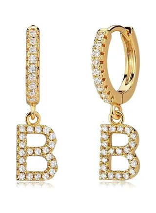 MEVECCO Women Huggie Hoop Earrings Gold Initial A-Z Dangle Drop Cubic Zirconia 14K Gold Filled Small Simple Hypoallergenic Personalized Jewelry - 26 Letters 