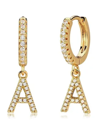 MEVECCO Women Huggie Hoop Earrings Gold Initial A-Z Dangle Drop Cubic Zirconia 14K Gold Filled Small Simple Hypoallergenic Personalized Jewelry - 26 Letters 