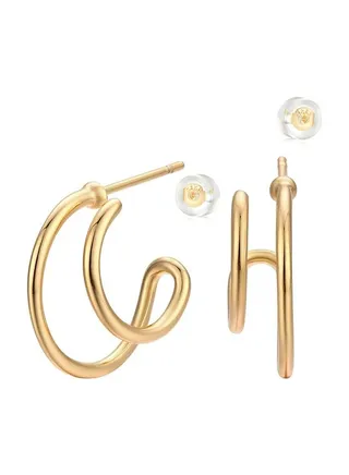 MEVECCO Women Hoop Earrings Gold Open C Shape 14K Gold Filled Small Simple Handmade Hypoallergenic Everyday Illusion Jewelry 