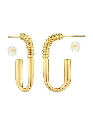Women Hoop Earrings Gold Open C Shape 14K Gold Filled Small Simple Handmade Hypoallergenic Everyday Illusion Jewelry 