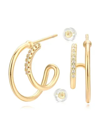 Women Hoop Earrings Gold Open C Shape 14K Gold Filled Small Simple Handmade Hypoallergenic Everyday Illusion Jewelry 
