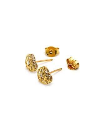 18K Real Gold Small 2 Side Heart Earring Set 