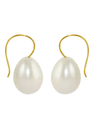18 Karat White Pearl Drop Gold Earrings 