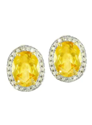 18 Karat Gold Genuine Oval Cut Citrine Diamonds Earrings 