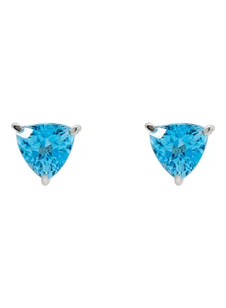18 Karat White Gold Blue Topaz Trilliant Earrings 
