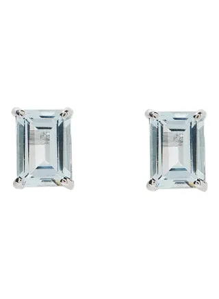 18 Karat White Gold Aquamarine Rectangular Earrings 