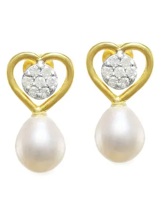18 Karat Gold Diamond And Pearl Solitaire Earrings 