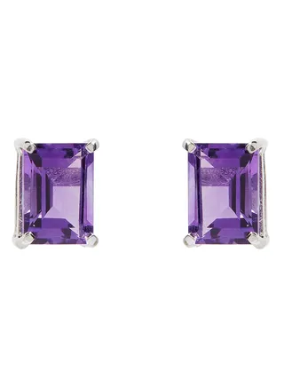 18 Karat White Gold Amethyst Rectangular Earrings 