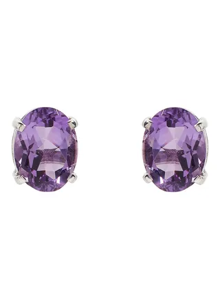 18 Karat White Gold Amethyst Oval Earrings 