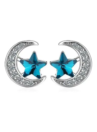 Zircons Studded Half Moon With Star Earrings 