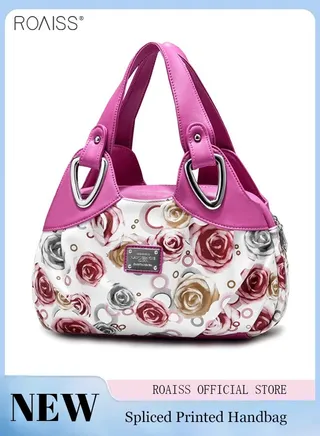 Women's PU Leather Handbag Fashion Ink Printing Pleated Large Capacity Messenger Bag 