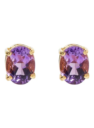 18 Karat Gold Amethyst Oval Earrings 