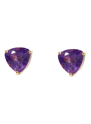 18 Karat Gold Amethyst Trilliant Earrings 