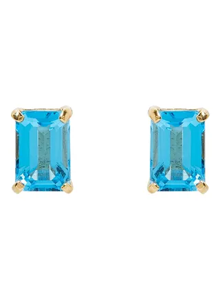 18 Karat Gold Blue Topaz Rectangular Earrings 