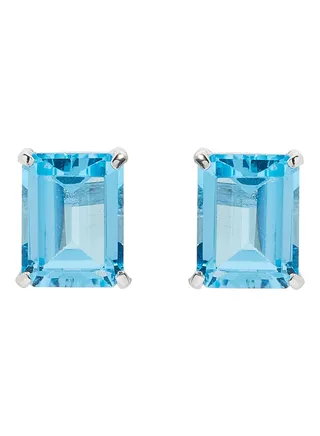 18 Karat White Gold Blue Topaz Rectangular Earrings 