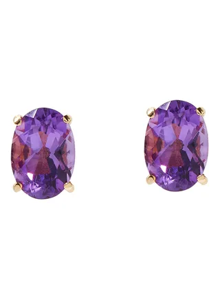 18 Karat Gold Amethyst Oval Earrings 
