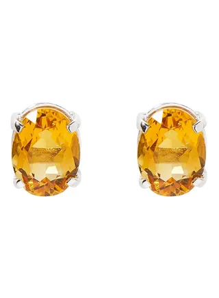 18 Karat White Gold Citrine Oval Earrings 