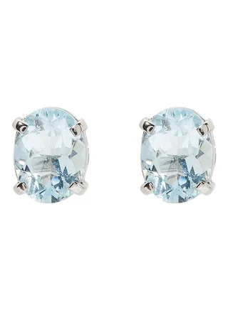 18 Karat White Gold Aquamarine Oval Earrings 