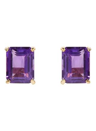 18 Karat Gold Amethyst Rectangular Earrings 