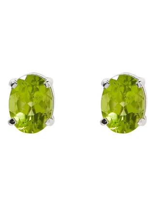 18 Karat White Gold Peridot Oval Earrings 