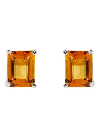 18 Karat White Gold Citrine Rectangular Earrings 