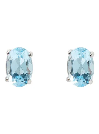 18 Karat White Gold Aquamarine Oval Earrings 