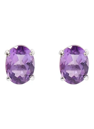 18 Karat White Gold Amethyst Oval Earrings 