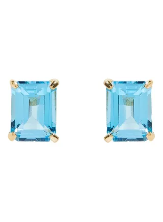 18 Karat Gold Blue Topaz Rectangular Earrings 